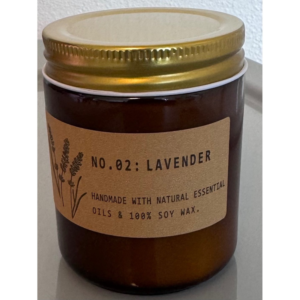 No. 02 Lavender Handmade 100% Soy Wax Candle 7oz Amber Glass Jar Essential Oils